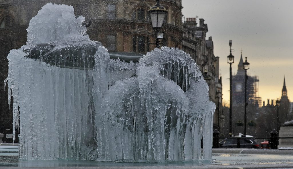 icicles on fountain in London