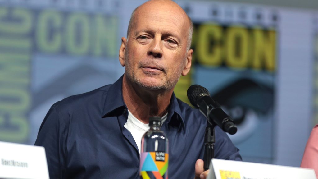 Bruce Willis speaking at the 2018 San Diego Comic Con