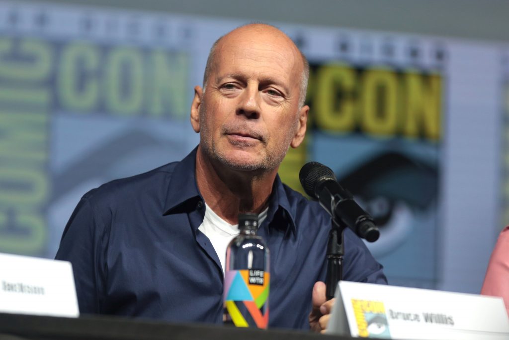 Bruce Willis speaking at the 2018 San Diego Comic Con