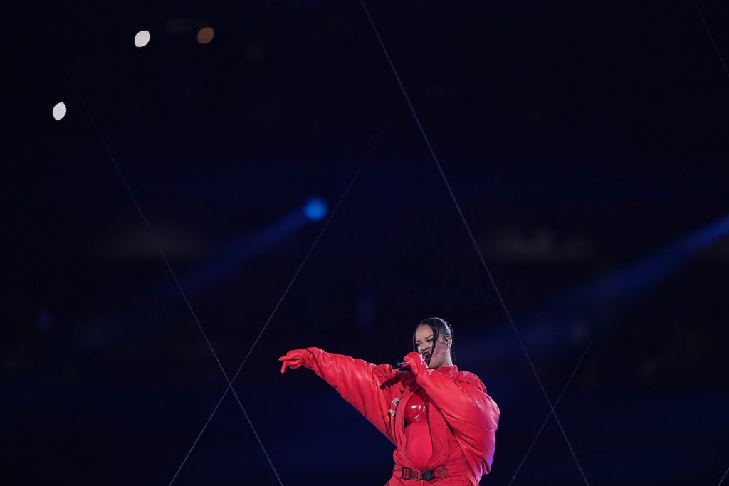 Rihanna singing at the Super Bowl
